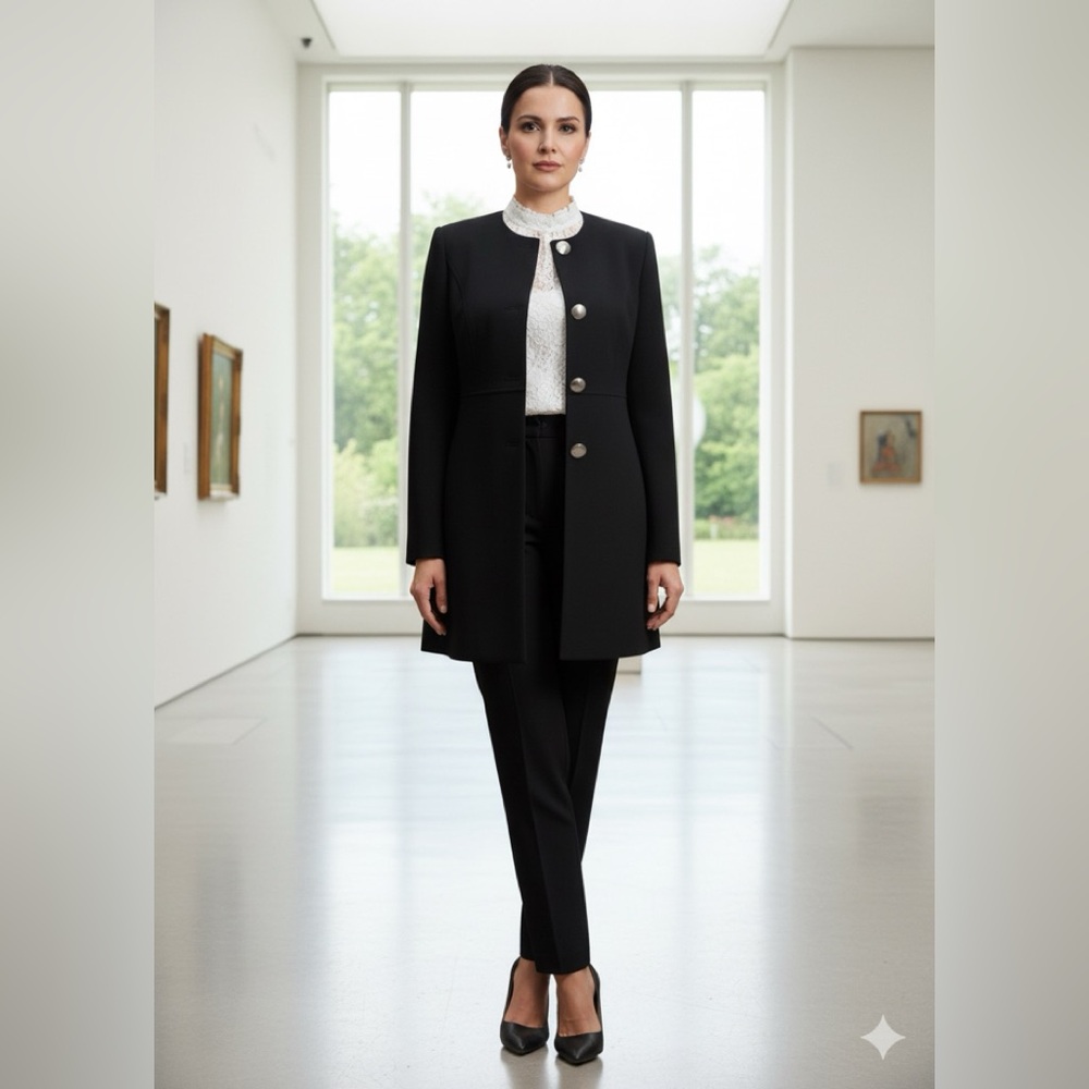 Chopin Italian Made Black Tailored Frock Coat Long Blazer With Metal Buttons